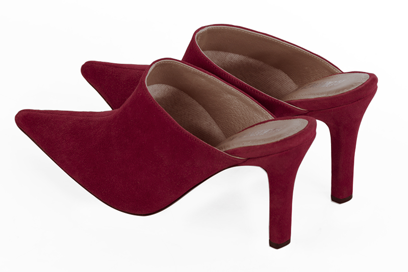 Burgundy red women's clog mules. Pointed toe. High slim heel. Rear view - Florence KOOIJMAN